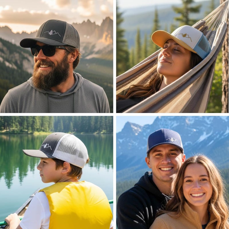 Lindo Trucker Hat [ Great Outdoors Design ] for Men and Women: Mid Profile Cap with Breathable Mesh Back and Adjustable Snap - Image 4